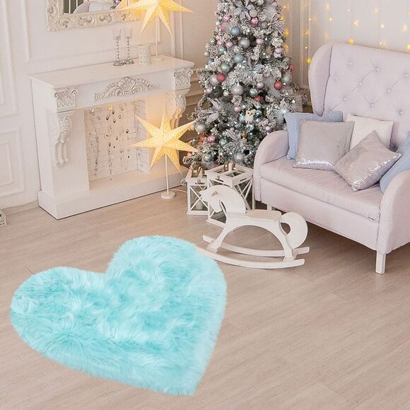 Heart Shaped Faux Fur Throw Rug Bedroom Fluffy Floor Mat Light Blue 2.3ftx3ft - Picture 3 of 6